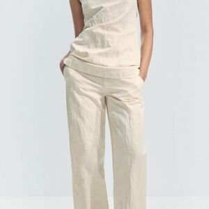 Zara Collection Wrinkle Cream Wide Leg Pants